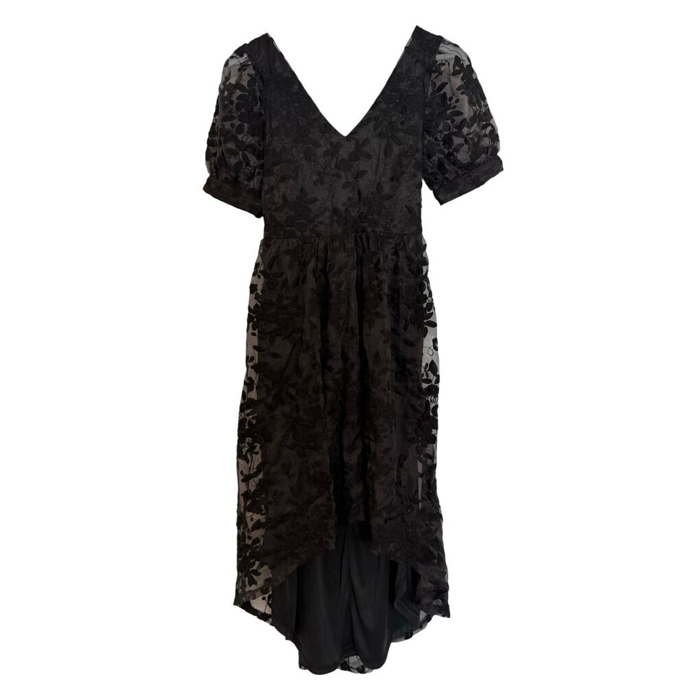 Lulus be my date black floral embroidered high low midi dress m - Picture 8 of 10